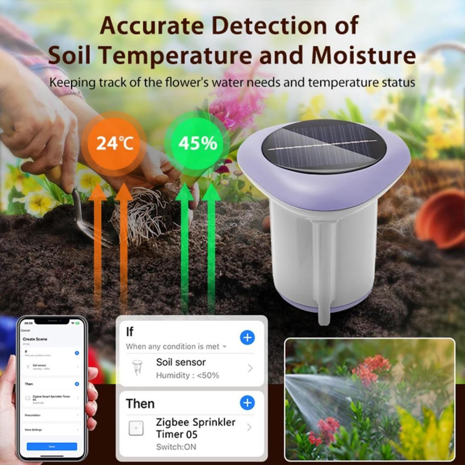 Medidor De Humedad del Suelo, Sensor Solar Inteligente Tuya Inalámbrico De Suelo, Medidor De Temperatura Y Humedad del Suelo, Controlado por App, Termómetro De Suelo para Jardín