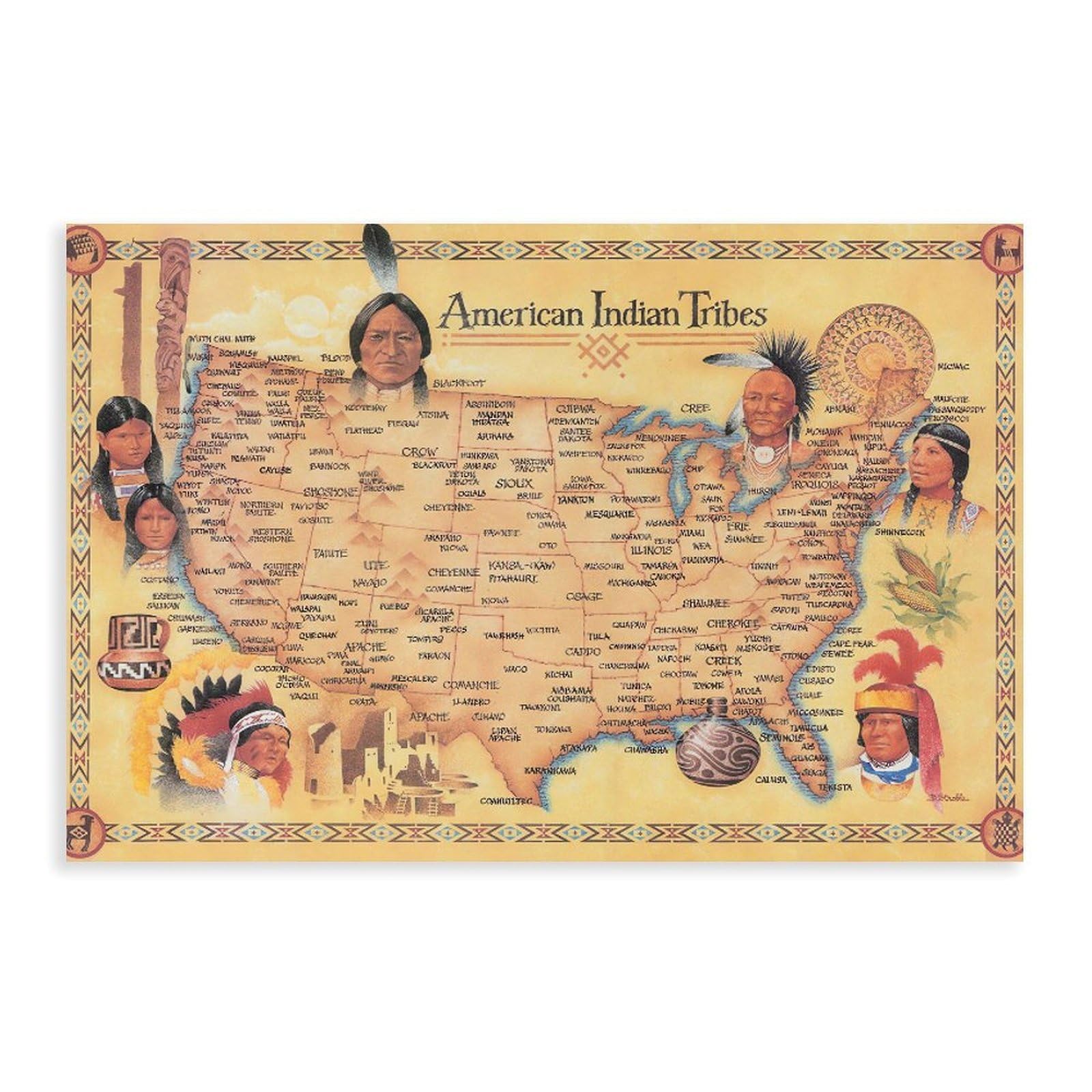 Qnvjqkdsi Unframe Native American Tribes Map Vintage Canvas Poster Bedroom Decor Landscape Office Room Decor Gift 24" L X 36" W