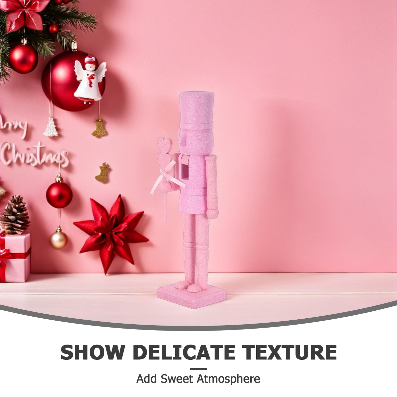 Toyvian Valentinstag Nussknacker Figur 36cm Holz mit Glitzer Tischdekoration Soldat Weihnachtsdeko Bruchsicher