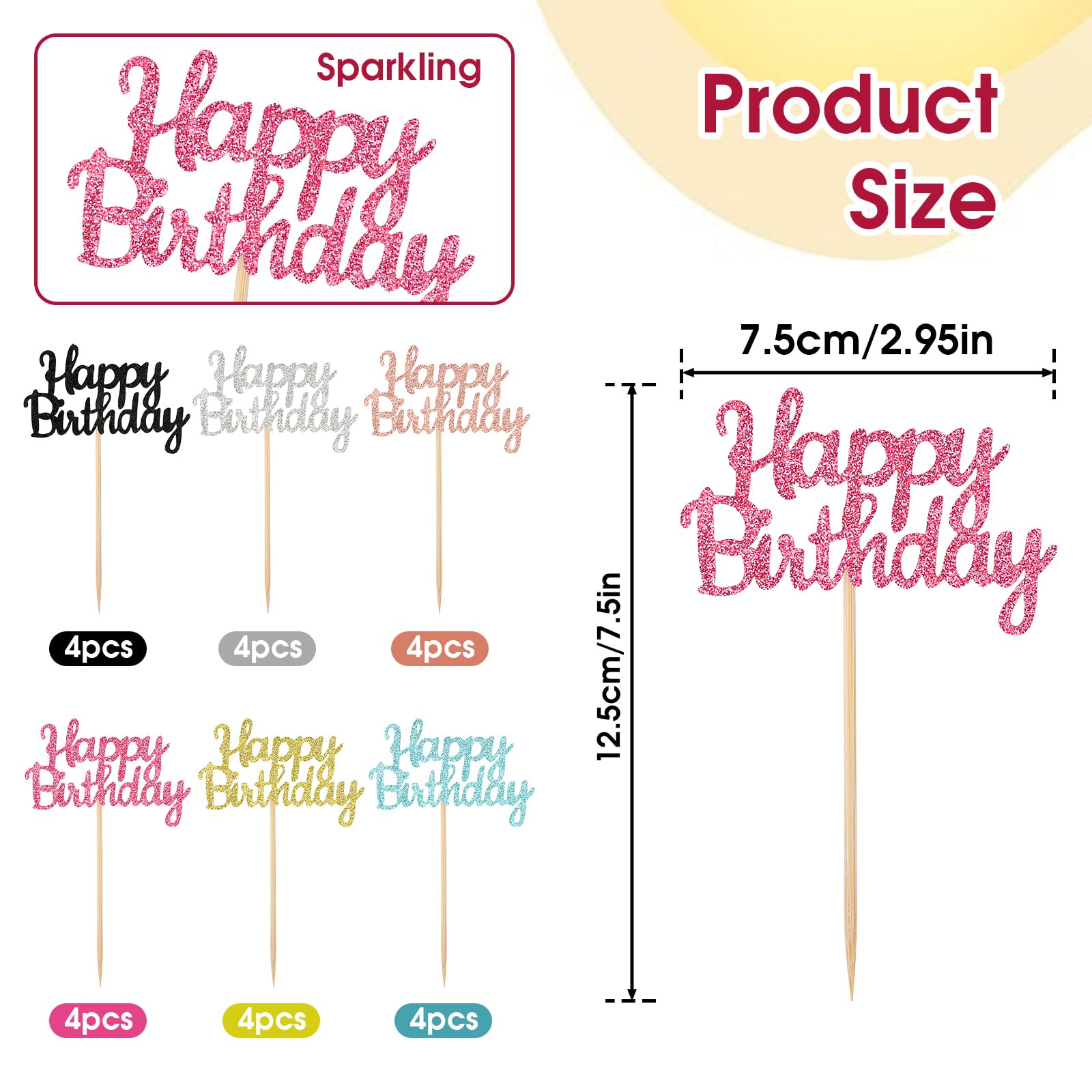24 pezzi Topper per cupcake di buon compleanno Topper per cupcake