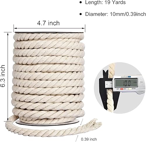 Miniatura 18 de Cuerda de macramé – Cuerda de macramé natural sin blanquear – Cuerda de algodón torcido de 4 hebras para colgar en la pared, hacer manualidades