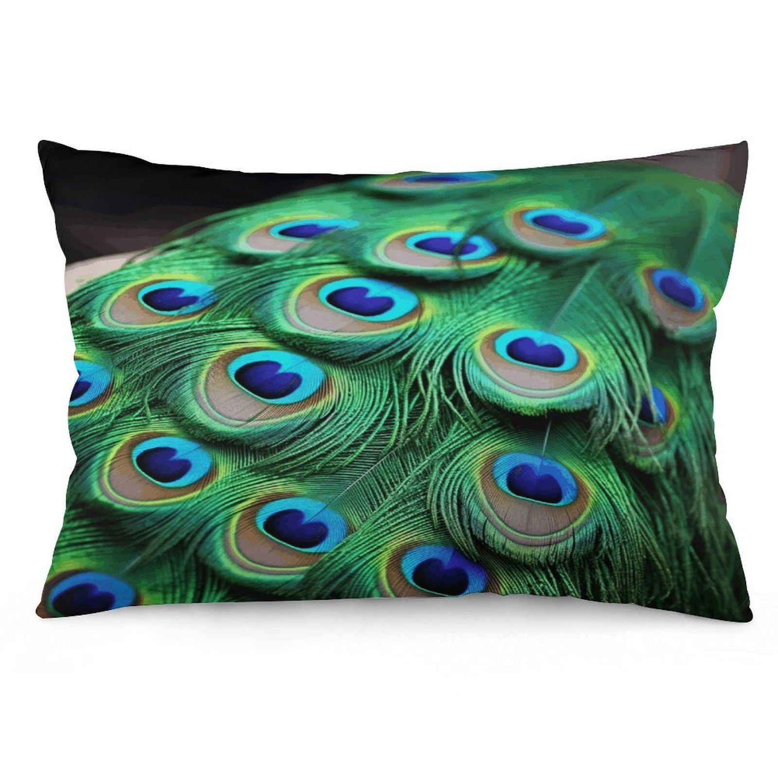asbwuo Rectangular Decorative Throw Pillow Cover Soft Cushion Cover Green Peacock Feather Queen Pillow Cases for Couch Sofa Living Room Bed