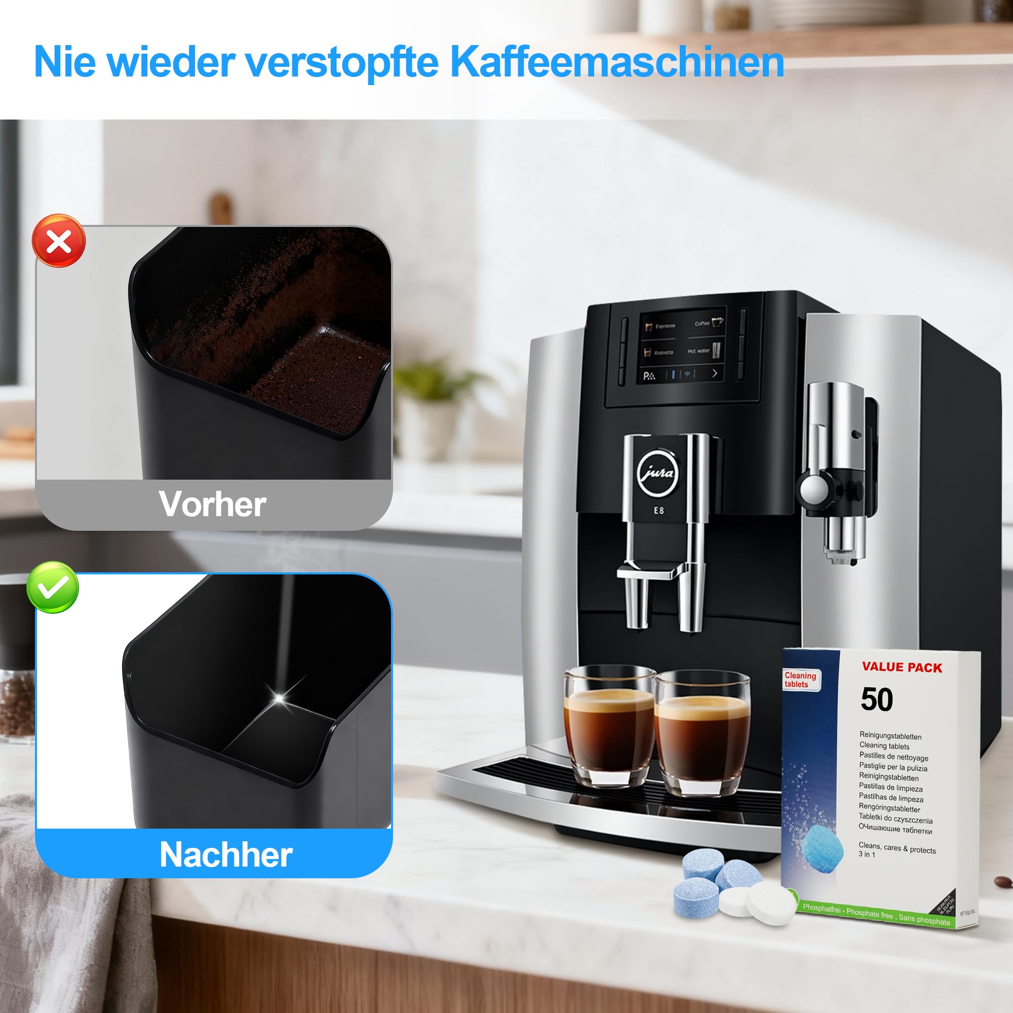 50 Reinigungstabletten Kompatibel für Kaffeevollautomaten Jura und allen Haushaltsgeräten- 50 Stück
