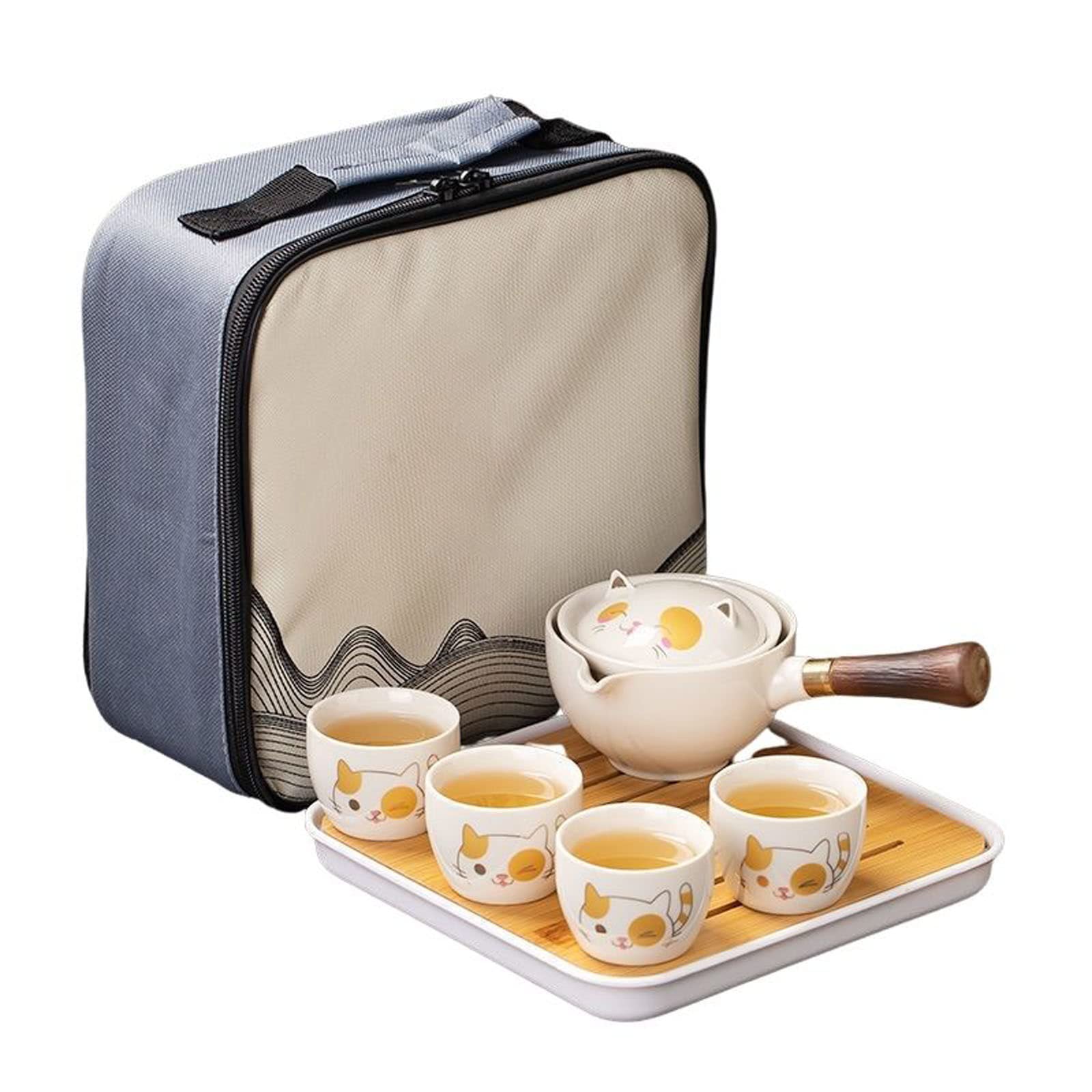 GTHTUHFD Portable Teapot Travel Tea Set, Porcelain Japanese Kung Fu Tea Set, Chinese Gongfu Tea Set, Teapot, Teacups And Tray-E-Whole Set,E-whole set