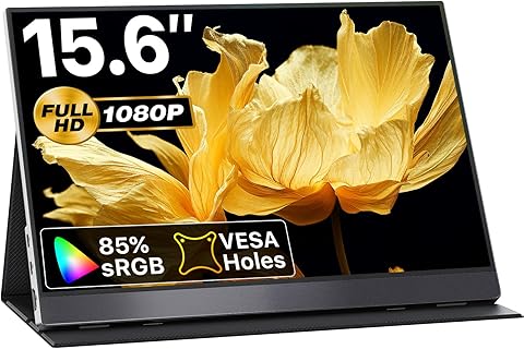 VisionOwl Portable Monitor 15.6 Inch 1080P FHD 85% sRGB Second Screen, USB-C HDMI HDR FreeSync Travel Monitor for Laptop PC MacBook PS5 Xbox, VESA Mountable, with Speakers, Cover Stand, Silver