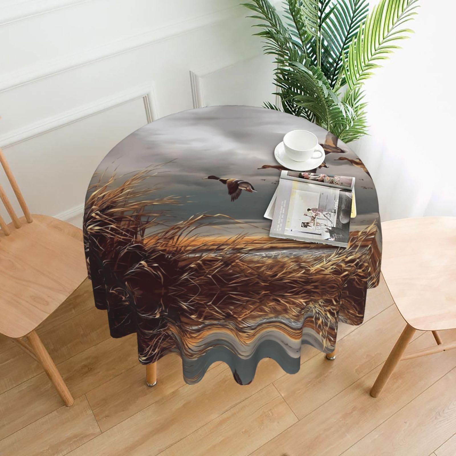 WHJDPP Hunting Flying Wild Ducks Prints Round Table Throw 60 Inch - Waterproof Table Cover for Dining, Coffee Tables - Soft & Wrinkle Resistant Decorative Layer