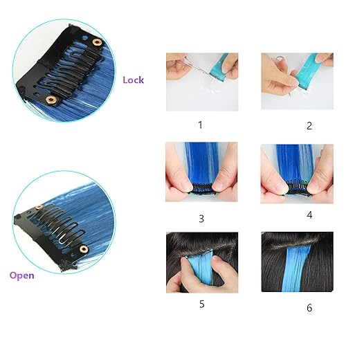 Miniatura 4 de 12 paquetes de extensiones de cabello con clip de colores, 21 pulgadas, extensiones de cabello liso colorido con clip para mujeres, fiestas,