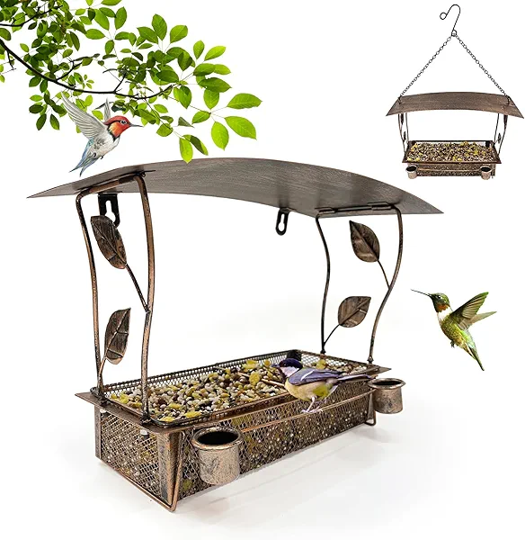 HONGLAND Window Bird Feeder -Metal Wild Birdfeeder with Wide View, Durable Window Birdfeeders with Hanging Chain, Wild Birds Feeders for Outdoors Birds Watching Presents