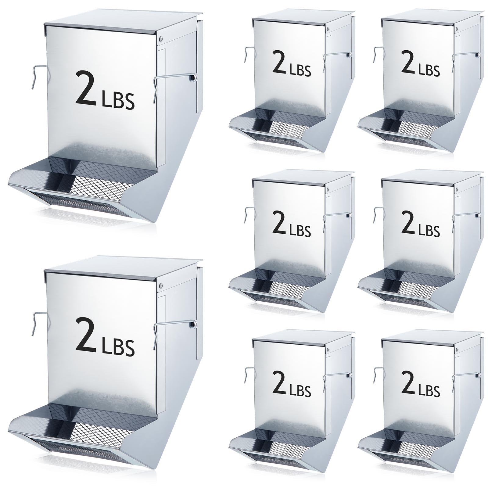 Maxcheck 8 Pcs Rabbit Feeder for Cages Bulk Small Animal Food Dispenser with Lid Metal Rabbit Feeders Outside for Guinea Pig (4.7 Inches,Silver)