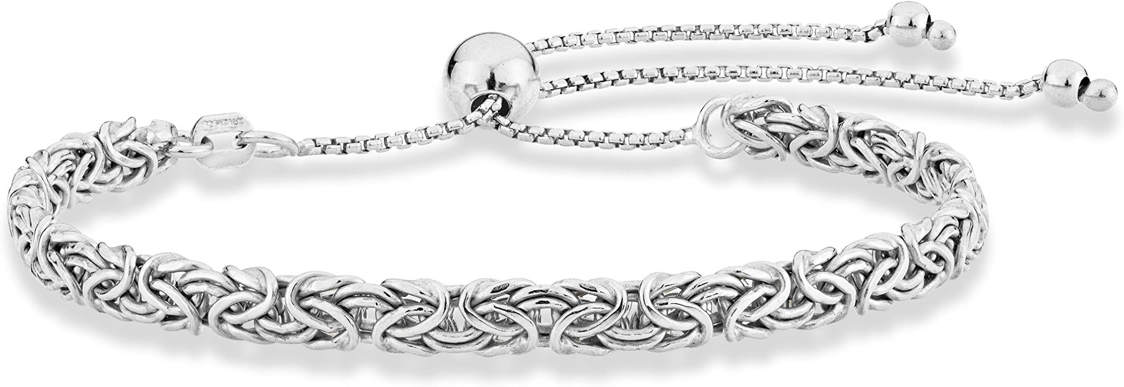 Italian 925 Sterling Silver, 18K Gold Plated 4mm Byzantine Adjustable Bolo Link Chain Bracelet for Women Handmade in Italy