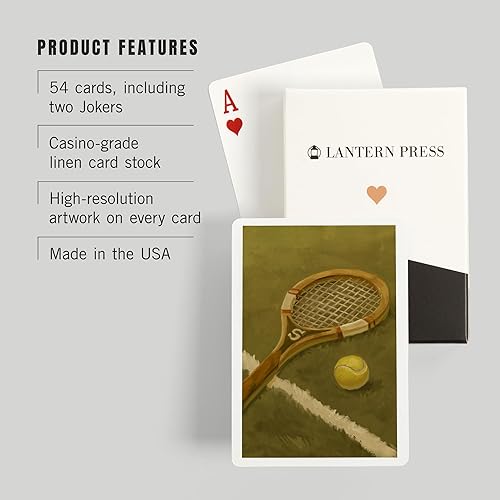 Miniatura 3 de Lantern Press Raqueta de tenis, pintura al óleo (52 cartas de juego, baraja de cartas de tamaño póker con comodines)