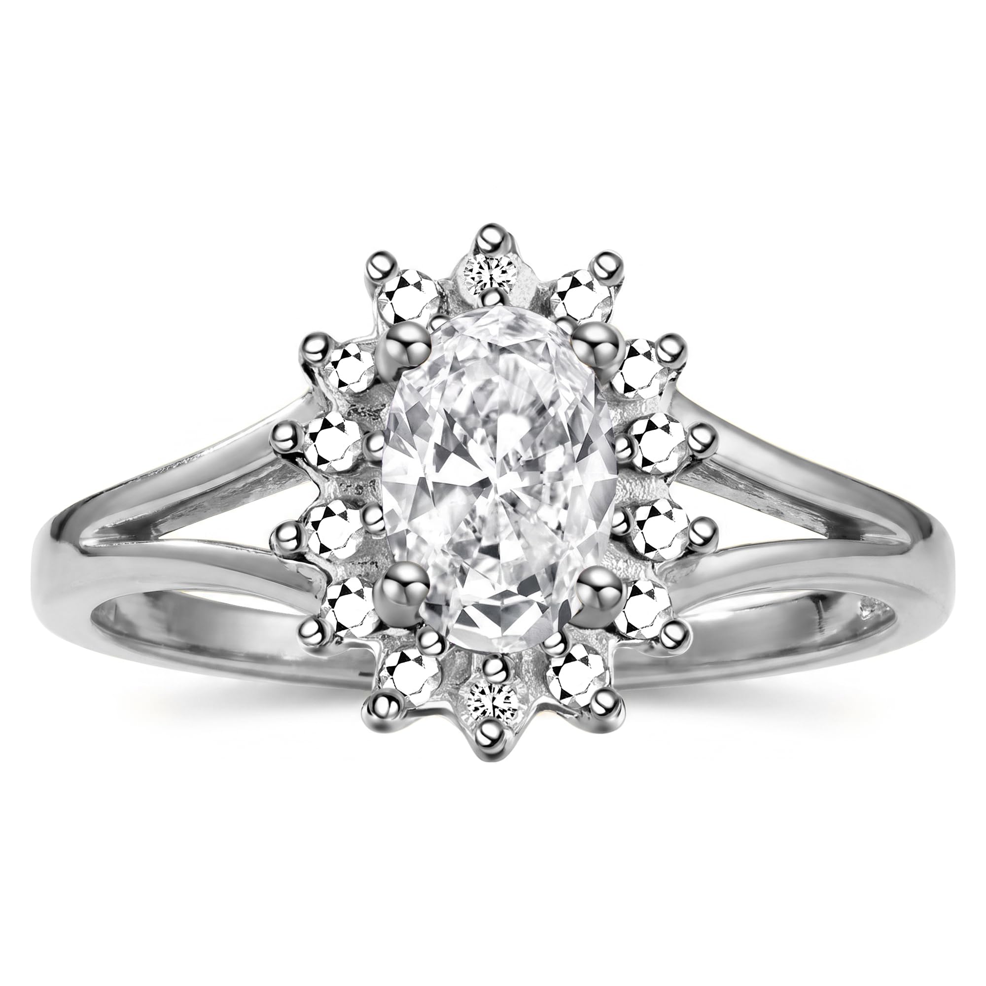 Rylos Halo Ring: Diamond Birthstone with 6X4MM Oval Gemstone - Women's Jewelry in Sterling Silver - Stunning Diamond Ring Sizes 5-10