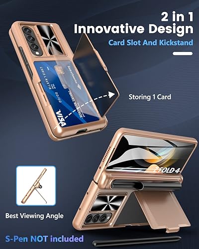 Miniatura 4 de Viaotaily Funda para Samsung Z Fold 4 con tarjetero y soporte para bolígrafo S y protección de bisagra, protector de pantalla integrado y cubierta