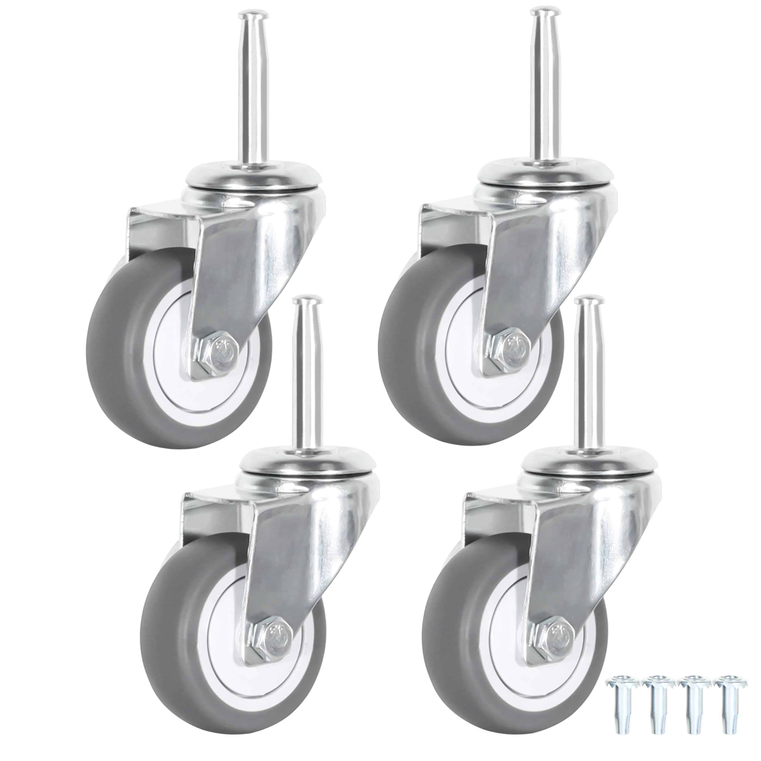 2-calowe kółka skrętne z trzonem, 5/16" x 1-1/2" (średnica trzonu 5/16", długość 1-1/2") Zestaw 4 kółek zapasowych z TPR (z gniazdami) (2,0-calowe szare kółko TPR bez hamulca)