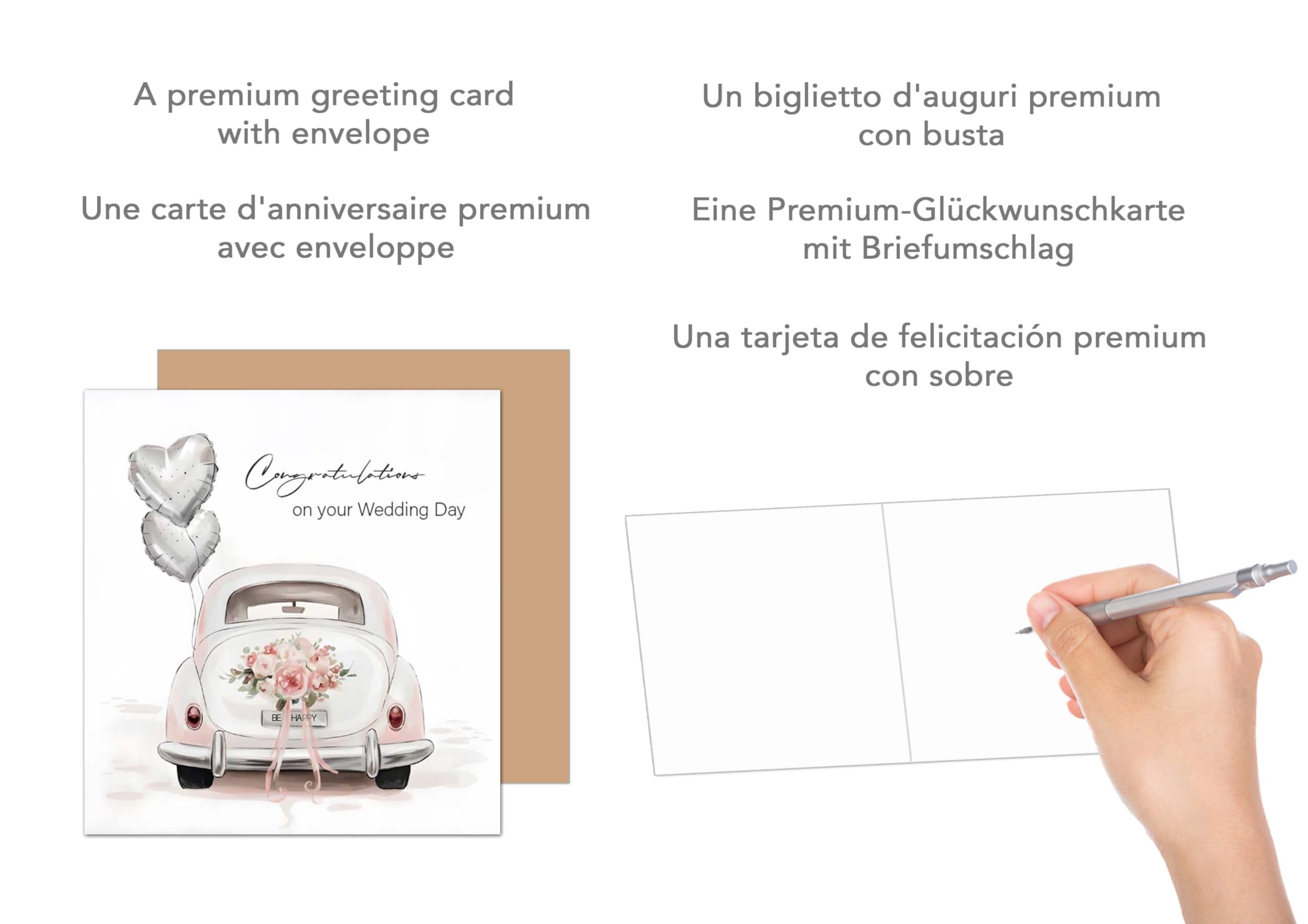 Edition Seidel HQ149 SW025 Carte De Vœux Carrée De Qualité Supérieure Pour Mariage Avec Enveloppe Motif Couronne De Fleurs Inscription « Just Married