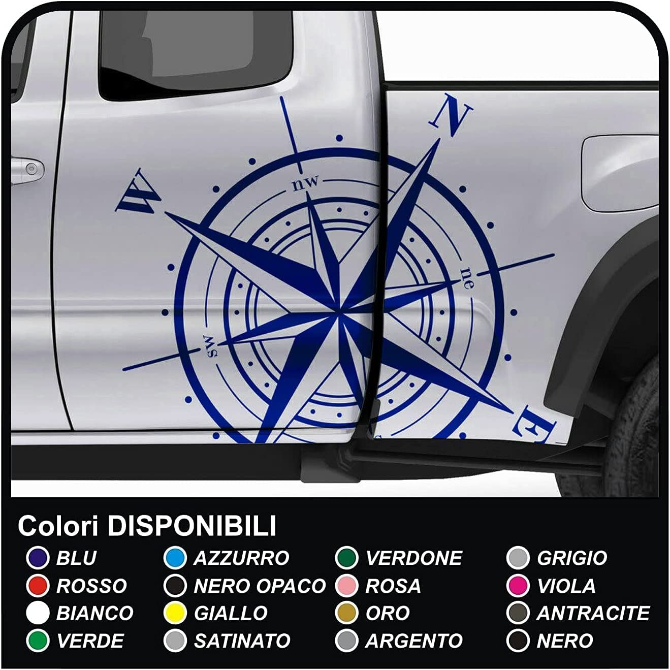 Kit 2 Adesivi camper rosa dei venti per auto van e furgoni grafiche adesive per auto camper furgone Decalcomanie Van Furgone minibus (BLU)