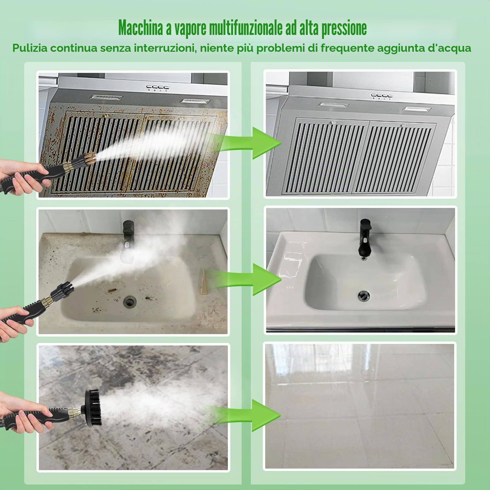 Pulitore a Vapore Portatile 2500W, 6 Velocità, 1000ML | riscaldamento 10 secondi, per casa/cucina/bagno/finestre/auto, grande capacità, facile da usare, maniglia ergonomica