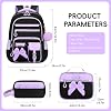 Amythe School Backpack Girls 3-Piece School Bag Kawaii 3rd to 7th Class with Lunch Bag Pencil Case Gymnasium Bow Tie Decoration with Anti-Theft Bag 24L Purple Black