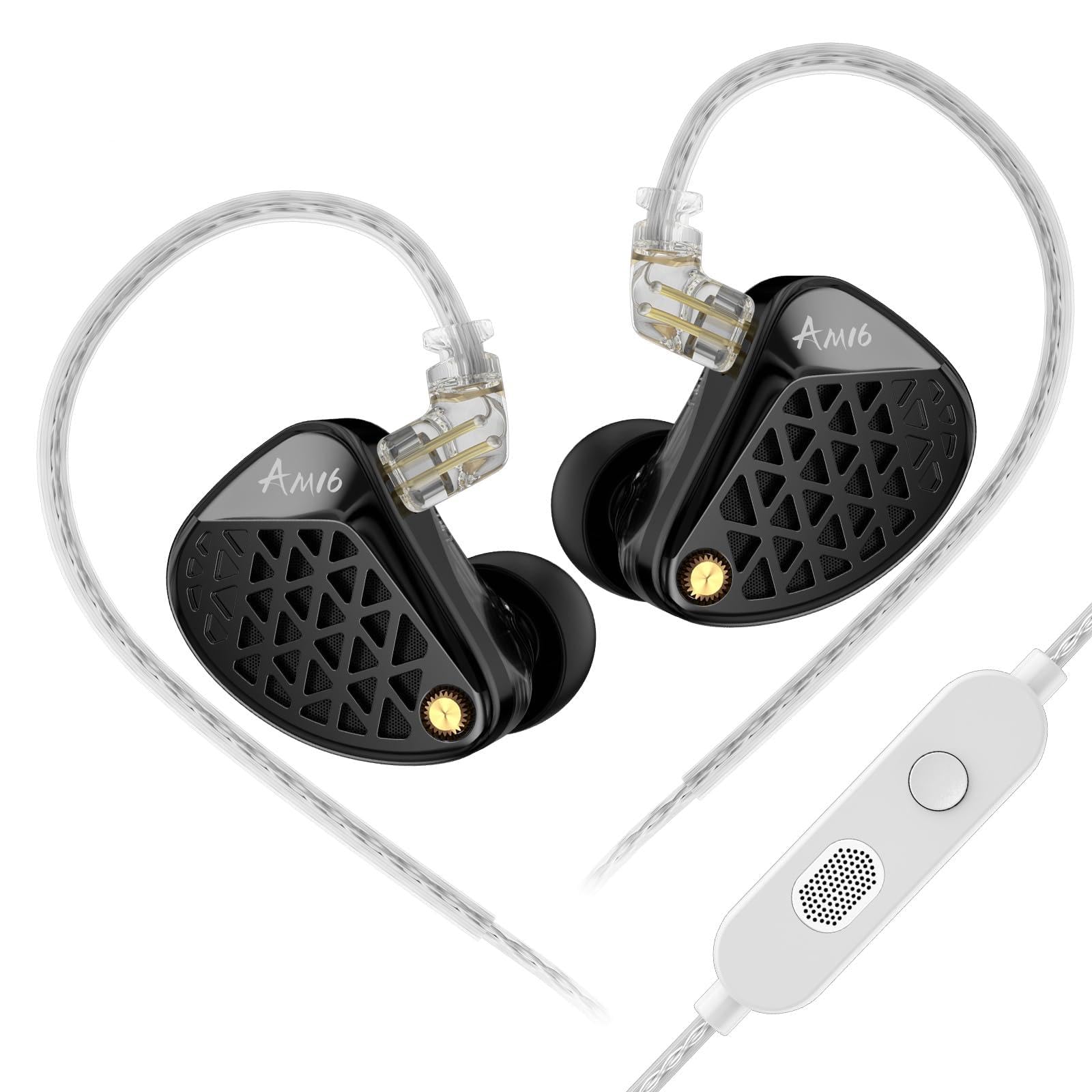 KZA COUSTICS KZ AM16 In Ear Monitor Kopfhörer mit 16 BA-Treibern, HiFi IEM mit klarem Stereoklang über alle Frequenzen, Gaming Ohrhörer mit Abnehmbarem Versilbertem OFC-Kabel für Musiker Audiophile