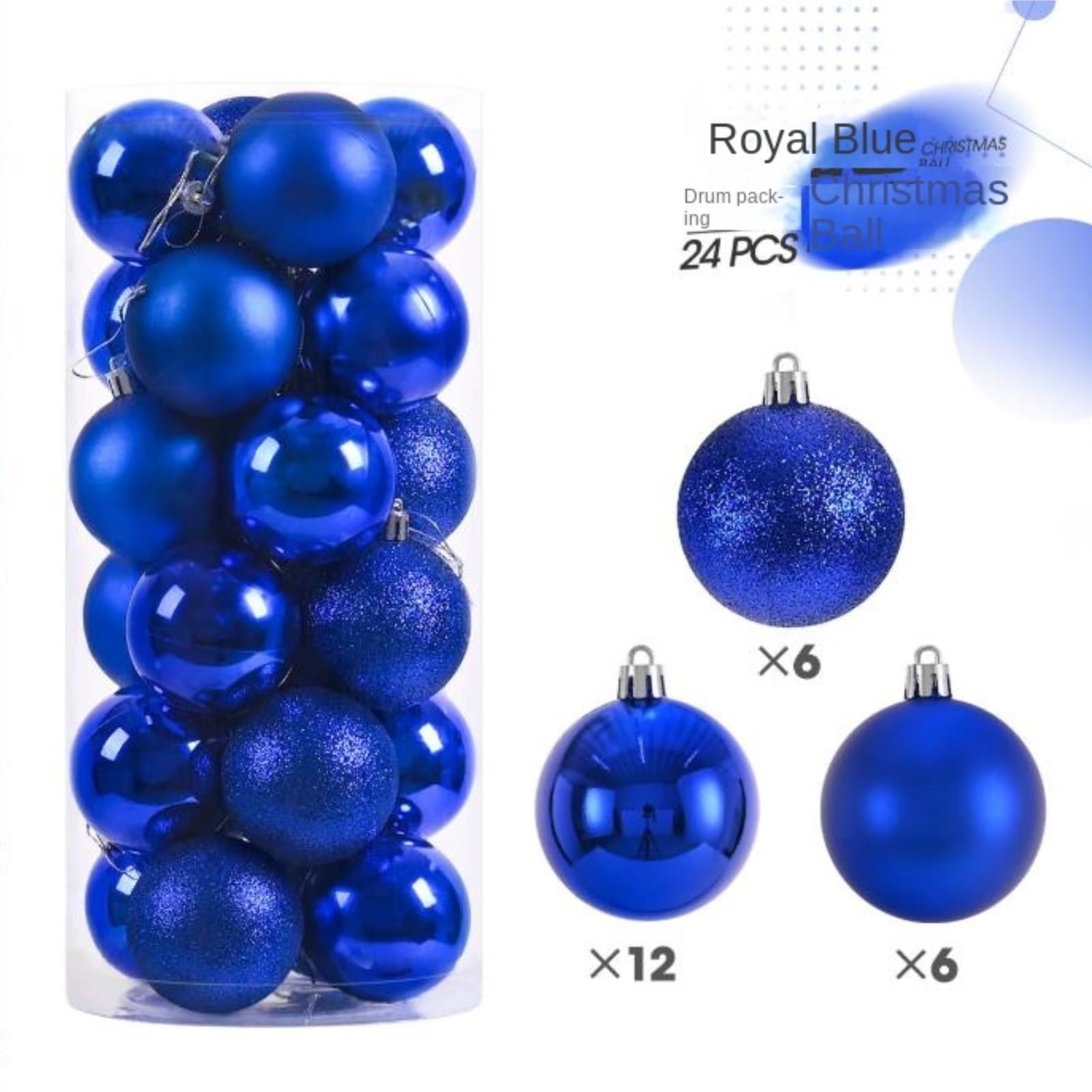 Weihnachtskugeln Christbaumschmuck Aus Kunststoff, 8 cm Durchmesser, Mit 24 Kugeln Weihnachtsdeko,Christbaumkugel(Blue)