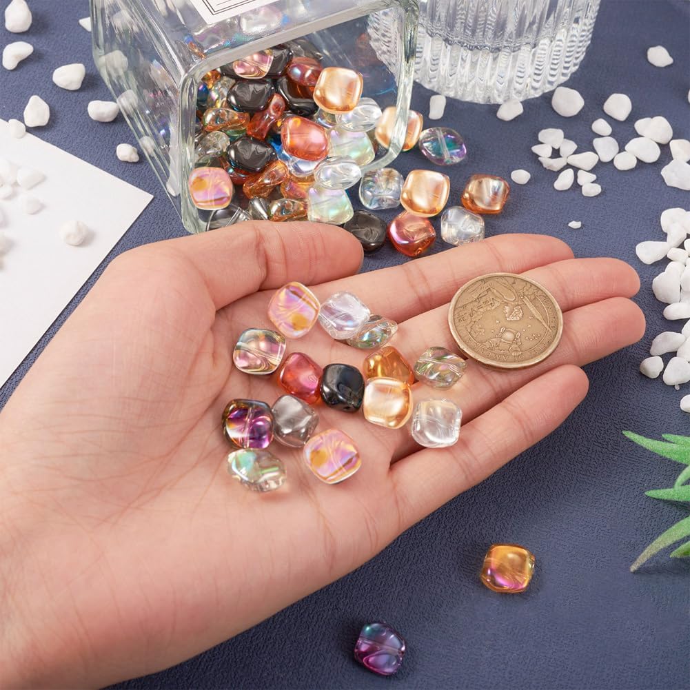 72Pcs Twisted Square Electroplate Glass Beads AB Color Square Glass Beads Crystal Loose Spacer Beads for DIY Bracelet Earring Necklace Jewelry Making Crafts image 4