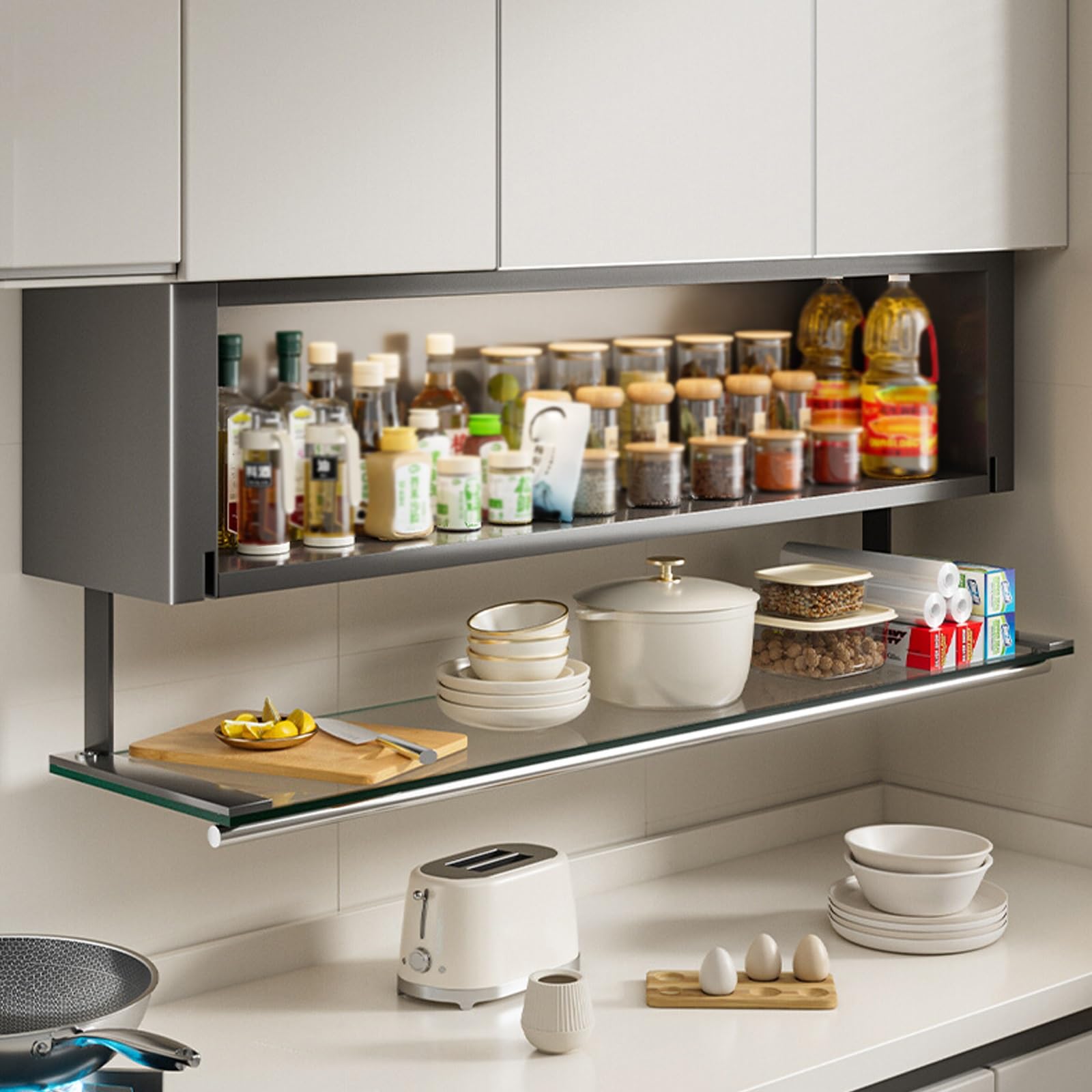 Armoire de cuisine murale avec comptoir rabattable gain de place