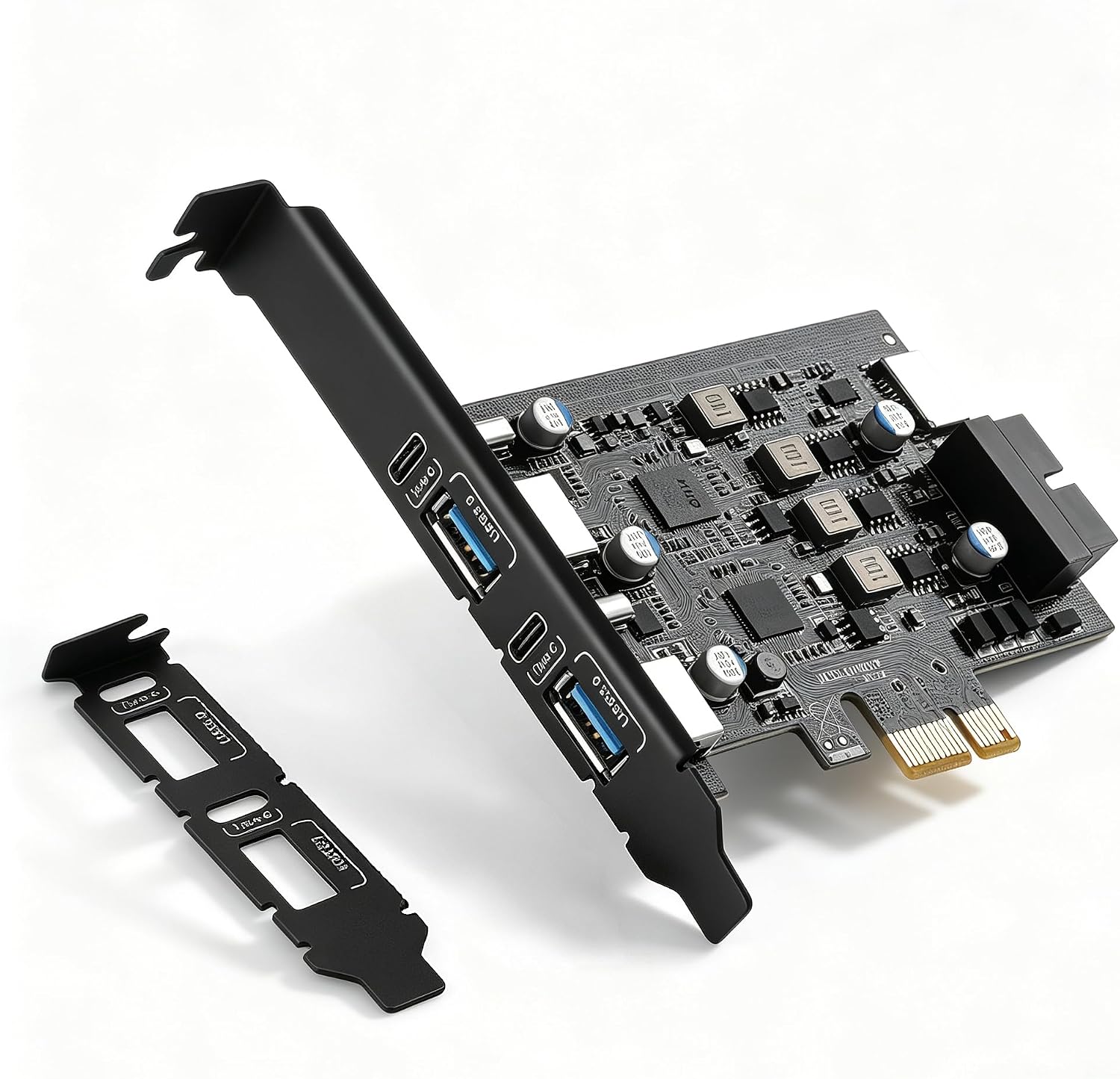 6-Ports USB 3.2 PCIe Card to Type C(2),USB Type-A（2） Expansion Card with Internal 19 Pin Connector/Type E（A-Key） Front Panel Adapter, Includes Low-Profile Bracket