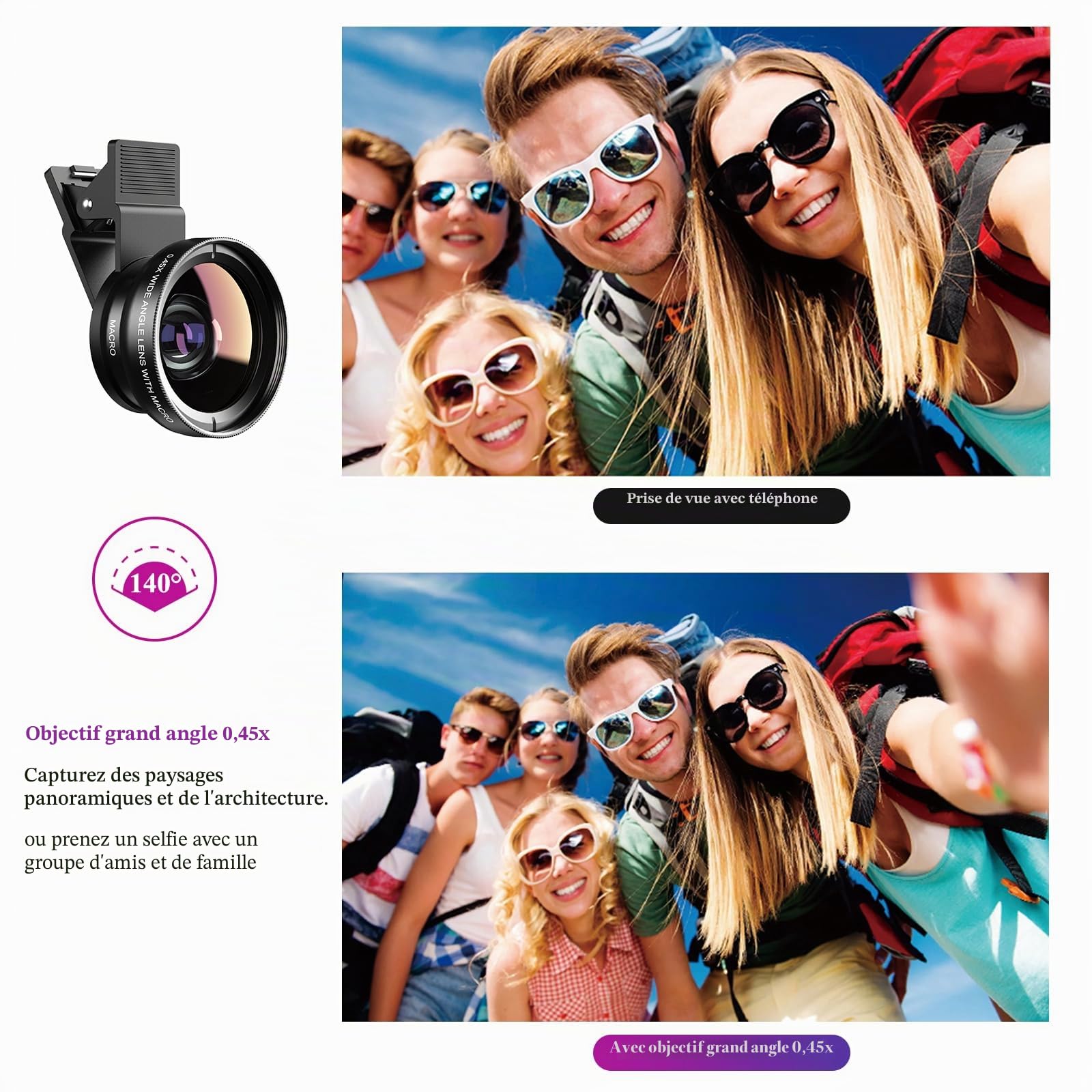 APEXEL Objectif 2 en 1 pour Appareil Photo de téléphone - Objectif Macro 12,5X pour iPhone 0,45X - Objectif Grand Angle 140° - Objectif de téléphone pour iPhone 14Pro, Samsung Galaxy S10