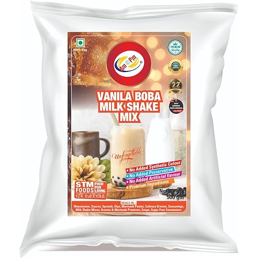 Am 2 Pm - Premium Vanila Boba Milkshake Premix - 500 gm | 100% Veg | Flavoured Milk shake Premix Powder | Easy to Make Classic Drink | No Artificial Ingredients | Strong & Refreshing Summer Drink