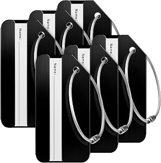 Travelambo 6 Pack Luggage Tags for Suitcases Aluminum Privacy Protection Bag Tags Luggage Identifier Travel Accessories Essentials (Black)