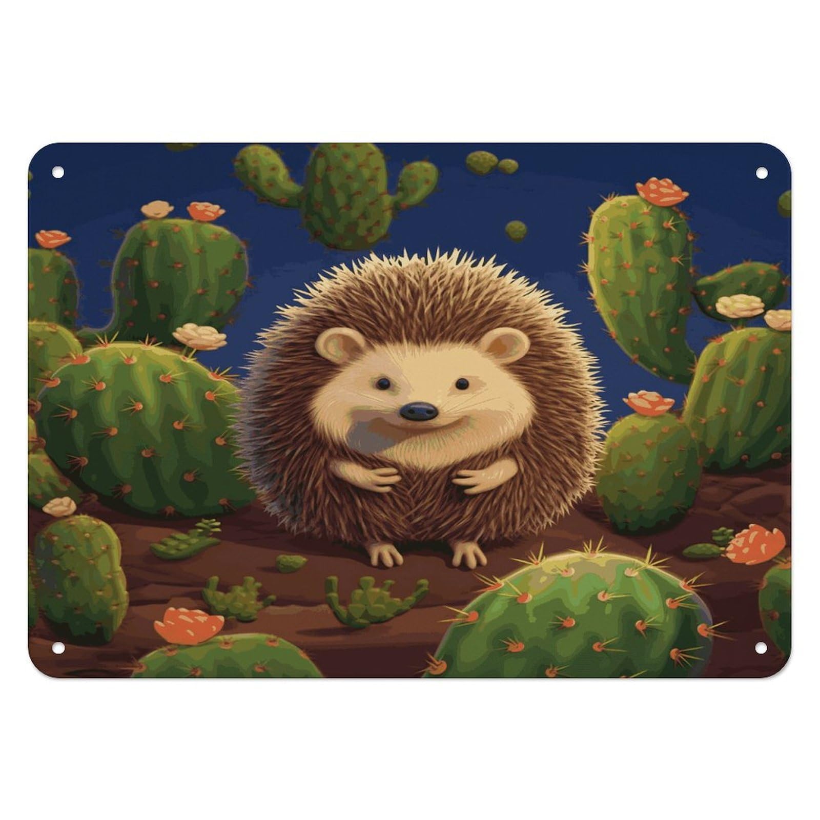 Btcowzrv Style Hedgehog Cactus Metal Sign, 5.5" X 7.9" Tin Wall Decor, Wall Art Plaques For Home Wedding Decor Room Living Room Decoration