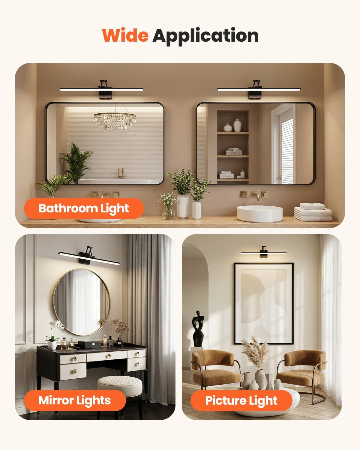 Black Bathroom Vanity Light Fixtures, Morden Vanity Lights with LED Lighting Bar, 5CCT&Dimmable Wall Sconce Lamp,16IN Rotatable Bathroom Light Fixture Over Small Mirror For Restroom Bedroom-ETL