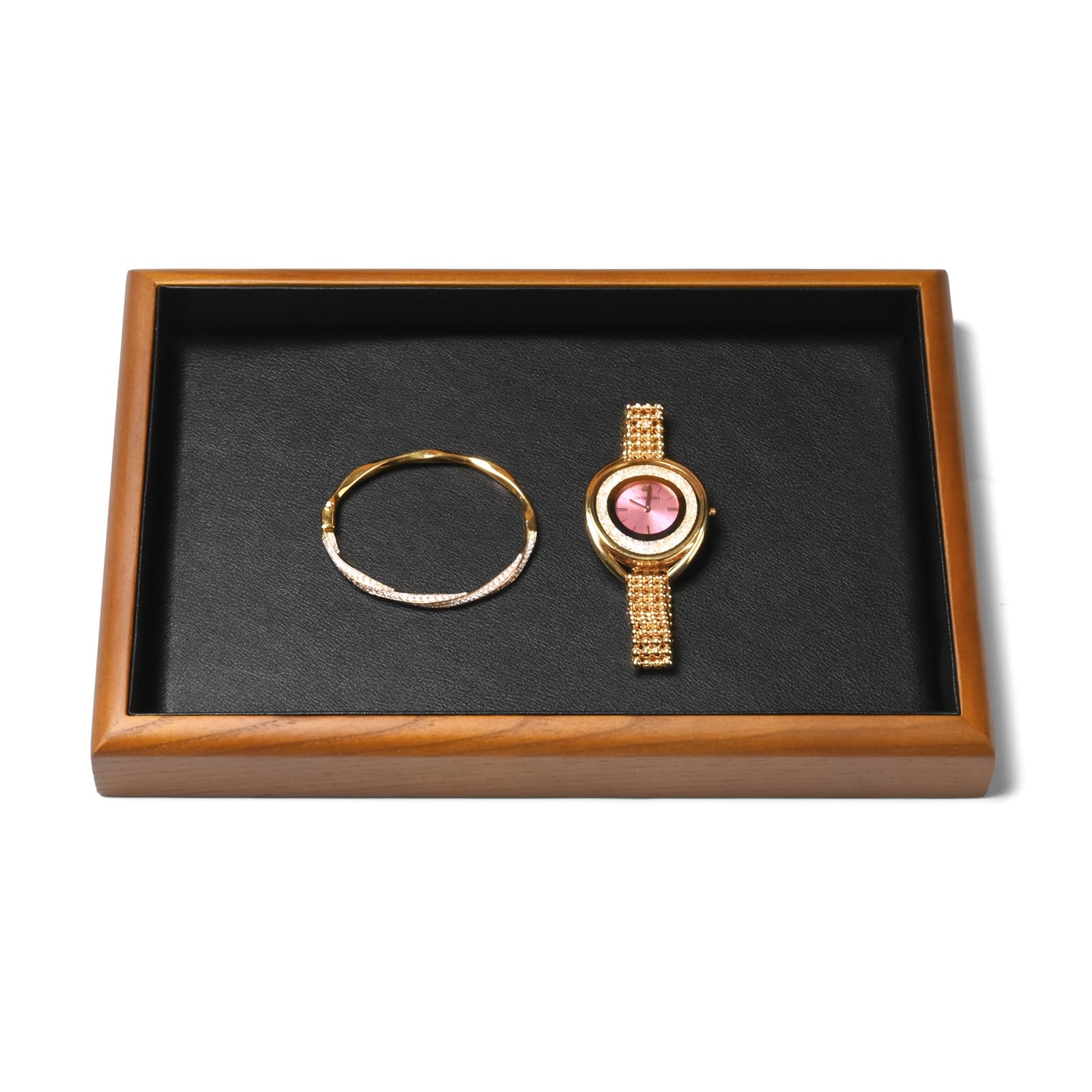 Bandeja de madera para joyas, organizador de joyas para cajón, apilable, bandeja para joyas (negro)
