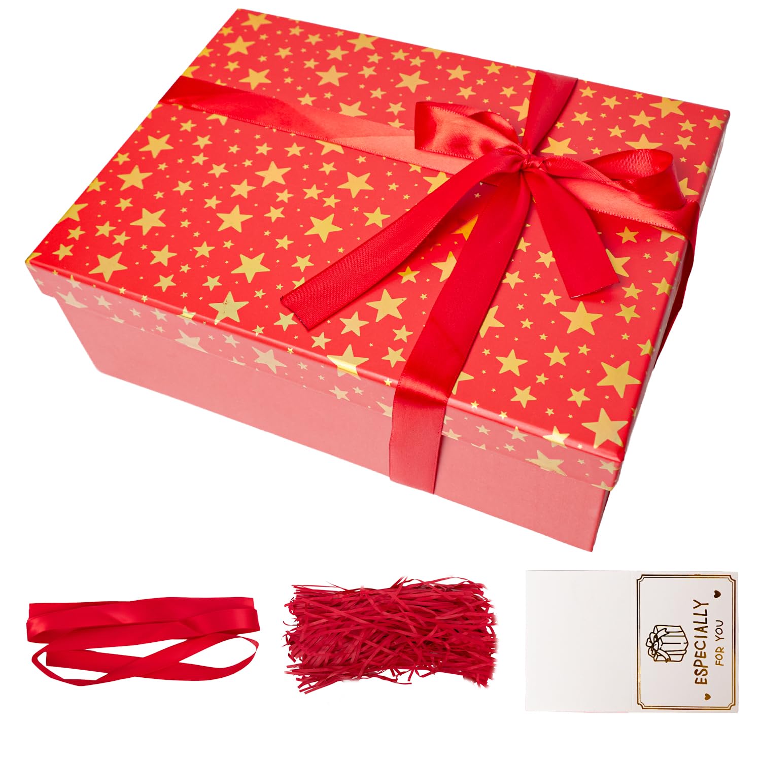 Large Gifts Boxes with Magnetic Lids,Star Luxury Gift Box for Men Women Birthday Wedding Anniversary Valentine's Day Mother's Day,Contains Card,Ribbon,Filler (Red)