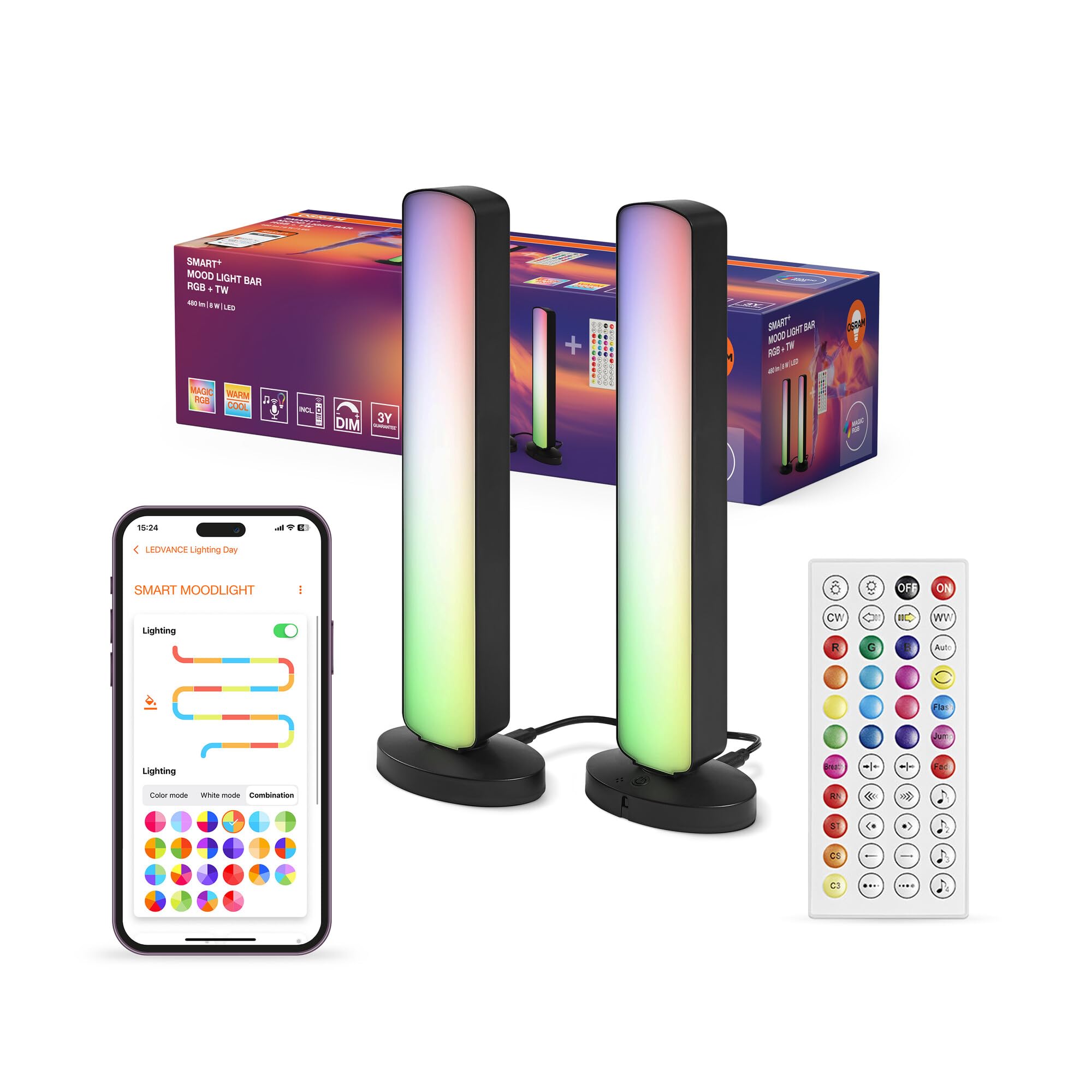Osram SMART+ WIFI LED Stehleuchte, klein, schwarz, 2x 2,5W, 2x 480lm, regulierbares Weiß- & Farblicht, dimmbar, DIY- & Musikrhythmusfunktion, lange Lebensdauer, App-steuerbar, 2700-6500K