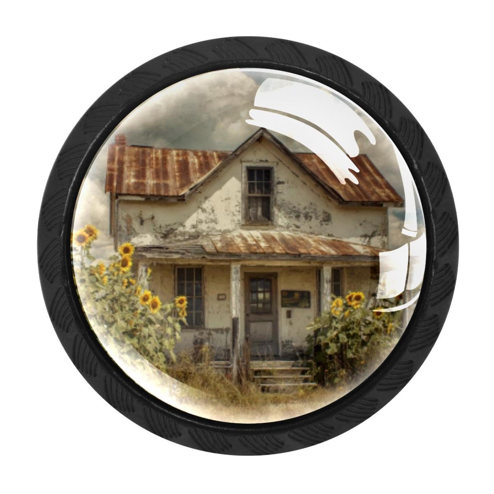 CHENZZZZ 4 Pieces Rustic Farmhouse Sunflower (2) Drawer Knobs, 35mm Black Cabinet Knobs, Drawer Pulls and Knobs, Dresser Drawer Knobs, Cabinet Hardware Kitchen Cabinet Knobs