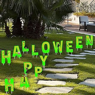14 Pack Happy Halloween Letter luminous Yard signs, Large Halloween Outdoor Waterproof Lawn Sign Stakes, Halloween Decorations for Outdoor Garden