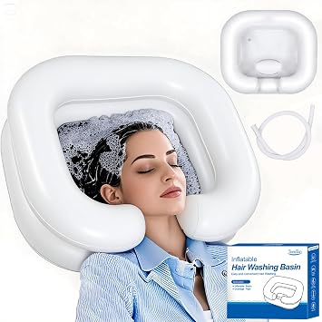 Inflatable Shampoo Basin for Bedridden and Disabled, Portable Shampoo Bowl for Injured, Hair Washing Basin for Childred, Pregnant Woman, Easy Hair Washing at Home White
