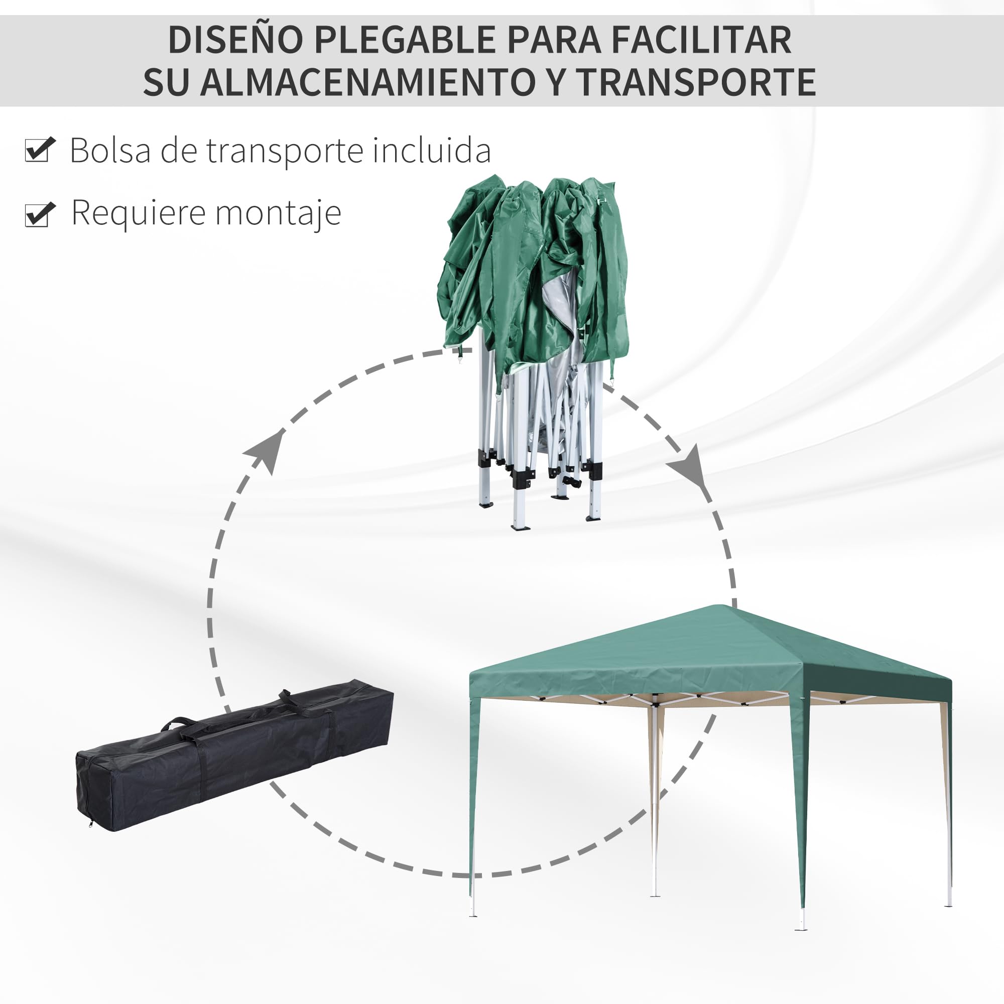 Outsunny Carpa Plegable Gazebo 3x3 m Cenador Plegable con Altura Ajustable en 3 Niveles Toldo Anti-UV y Bolsa de Transporte para Camping Fiestas Verde