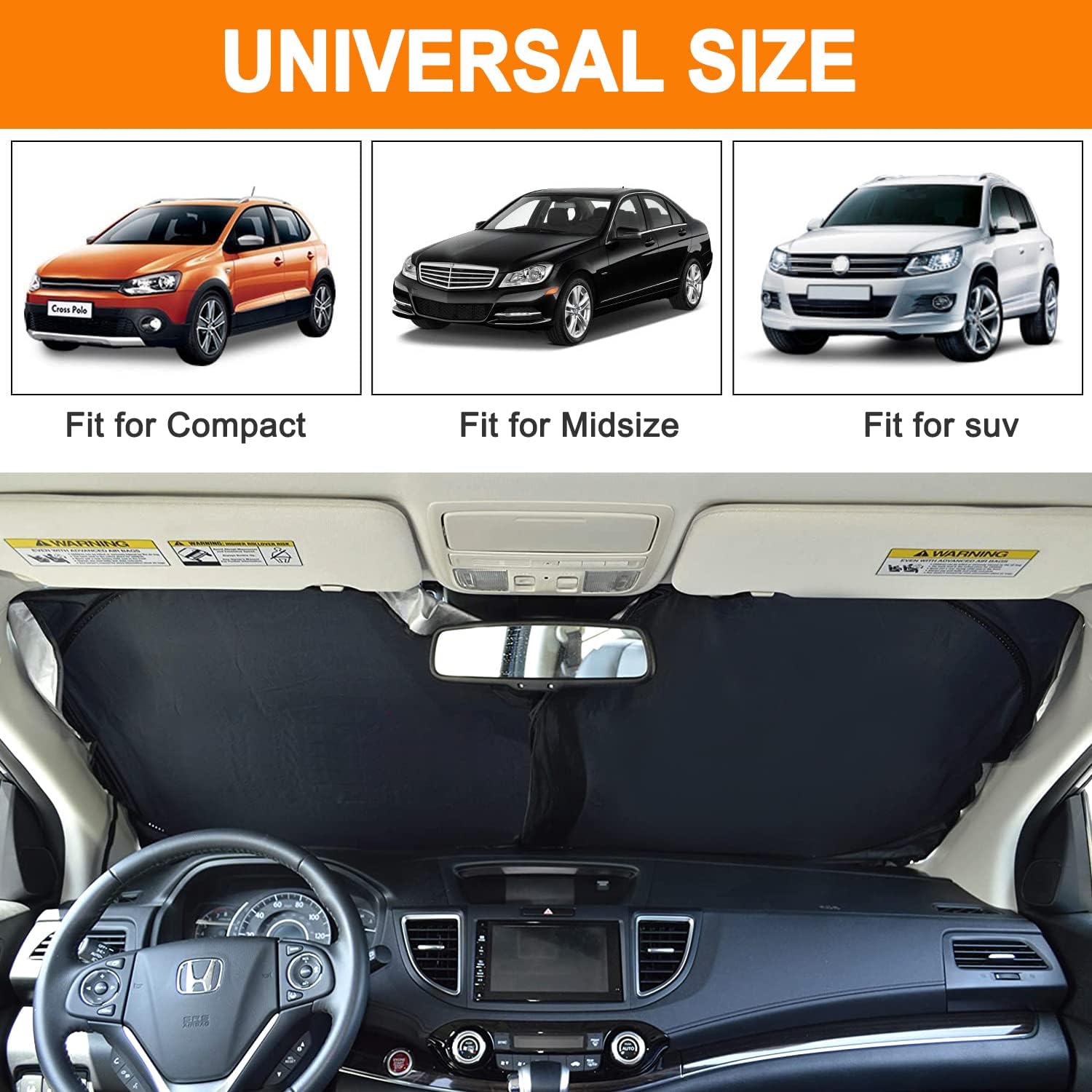 PEYOU Car Windshield Sun Shade with 2 Pack Car Window Shades | Reflective Car Sun Visor for Most Sedans SUV Truck | Blocks UV Rays & Keeps Vehicle Cool | with Storage Pouch (Standard 59x31.5 inches)