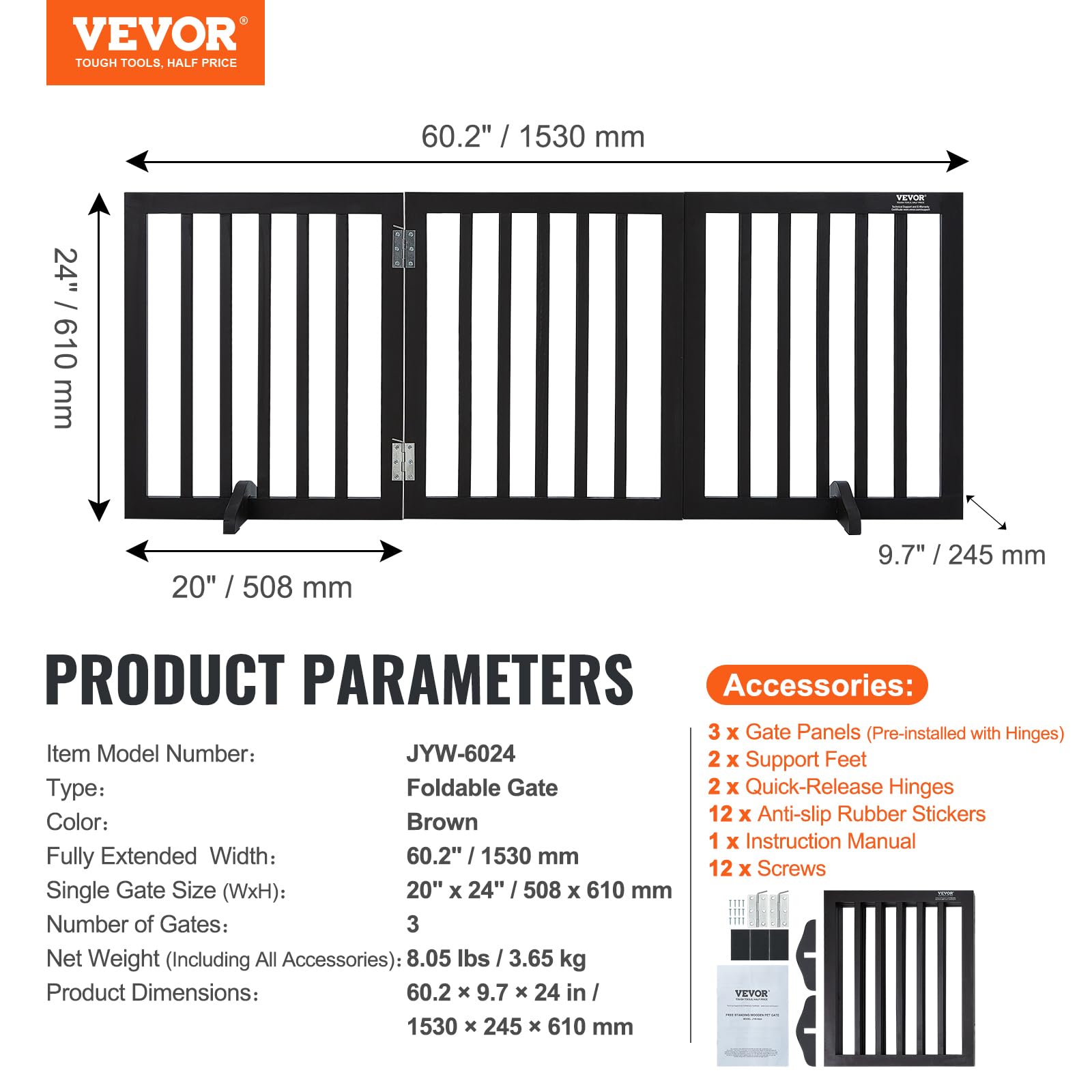 VEVOR Cancello per Cani Autoportante, Cancello per Animali, Cancello per Porta 508 x 610 mm Cancello per Cani Pieghevole Barriera per Cani Pieghevole Espandibile, Cancello per Scale