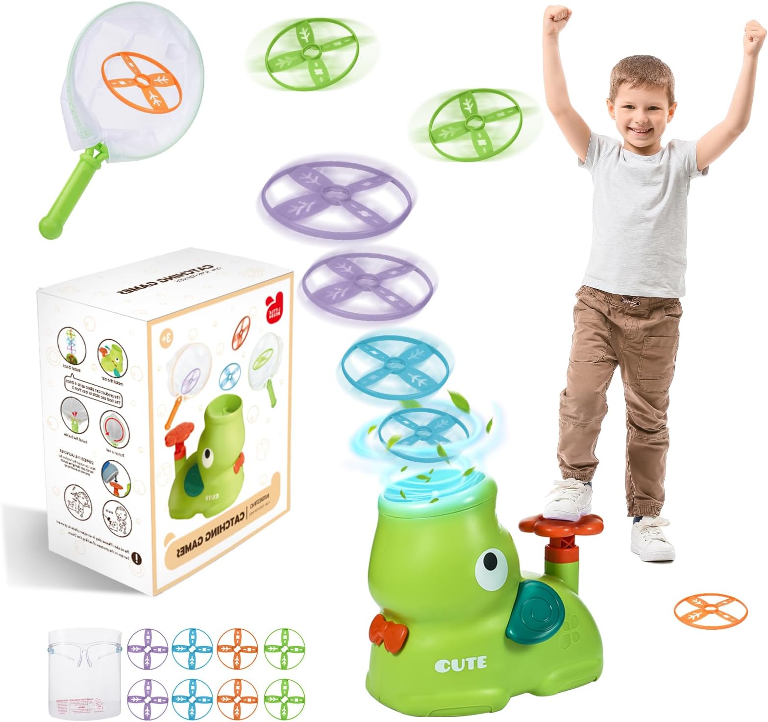 Veopoko Outdoor Toy for Kids Toys Age 3-8, Flying Disc Launcher Toy Garden Toys for 2-6 Year old Girls Boys Flying Saucer Toy Easter Gifts for 3-10 Year Old Boy Girls Autism Flying