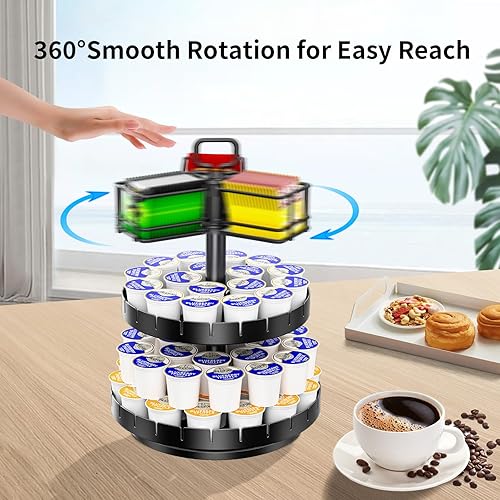 Miniatura 3 de RCHYFEED Soporte de carrusel para cápsulas de café, soporte para tazas K organiza 45 cápsulas o K-Cups y bolsas de té, accesorio de barra de café