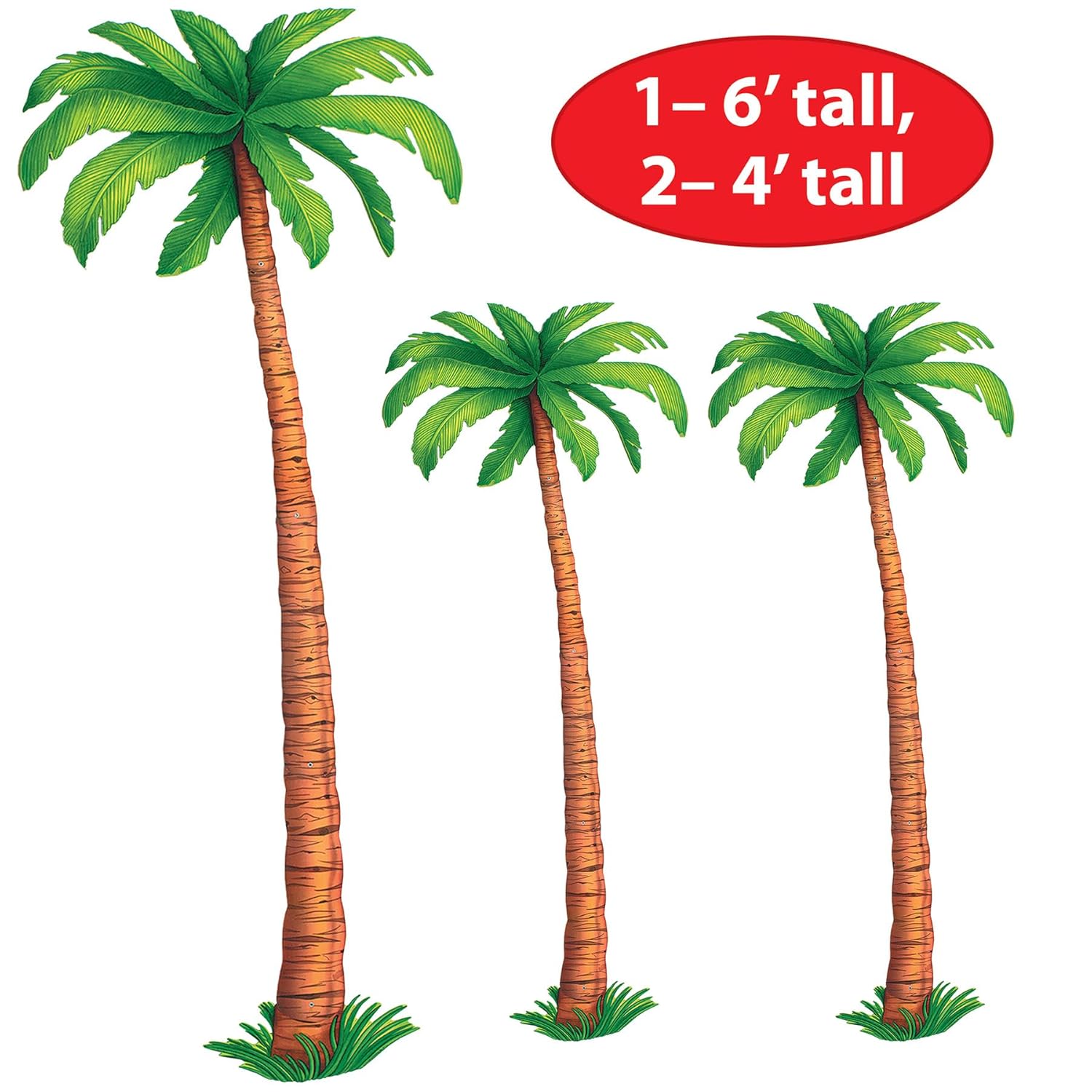 Beistle Jointed Palm Trees - 3 Pack, Cardstock Paper Palm Tree Cutouts, Hanging Wall Decorations for Luau, Tropical Hawaiian Beach Party, Summer Event Décor, Photo Backdrop, Two 4’ & One 6’