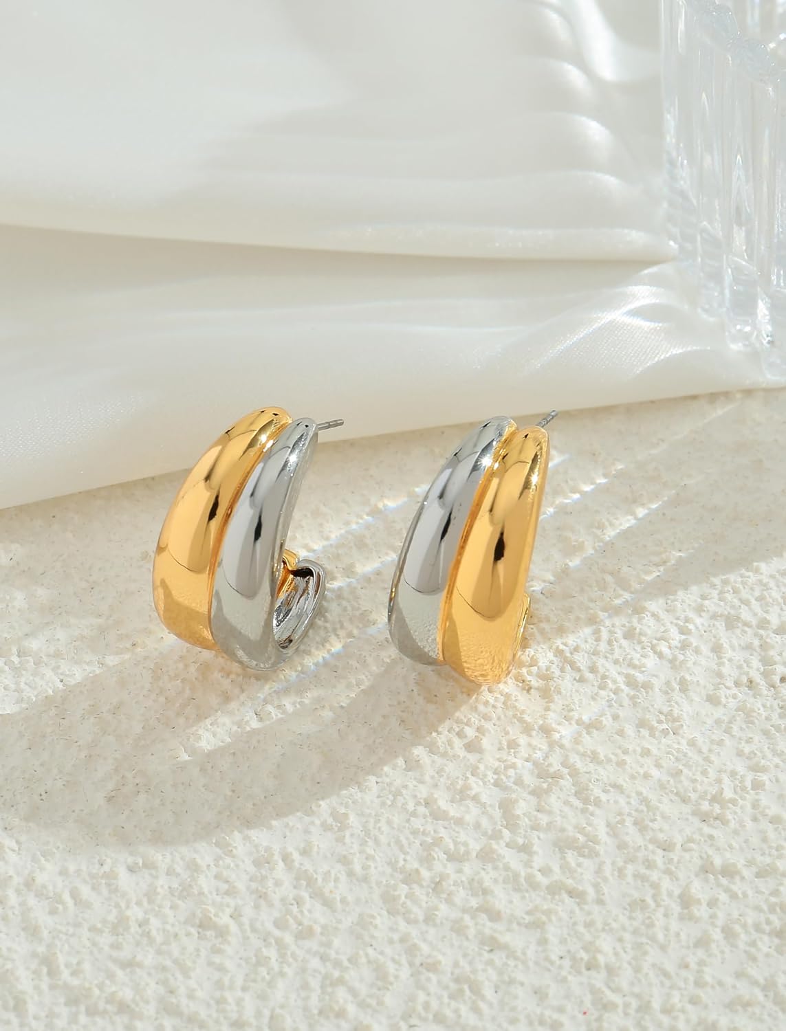 Two Tone Earrings for Women, Heart Geometric Dangle Earrings Gold and Silver Drop Hoop Earring for Everyday Jewelry - Image 5