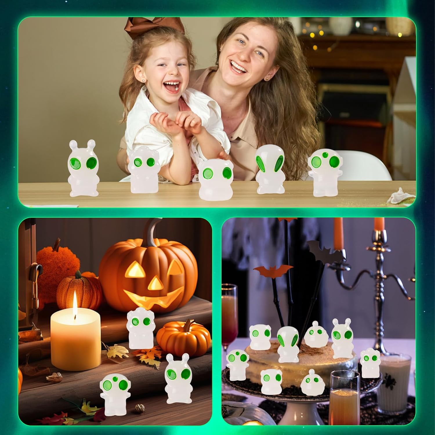 60 Pcs Green Alien Luminous Figurine Tiny Mini Funny UFO Sci-fi Resin Alien for Party Favors Dashboard Decor Desk Collectible Cute Alien Decor Prize Boxes Treasure Boxes Stocking Stuffers - Image 5
