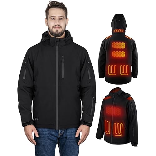 Heated Jacket for Men with 16000mAh Battery Pack, Winter Windproof Electric Insulated Men's Heating Coat with Detachable Hood
