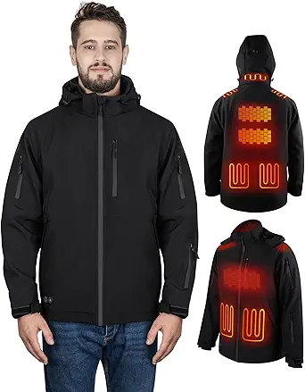 Heated Jacket for Men with 16000mAh Battery Pack, Winter Windproof Electric Insulated Men's Heating Coat with Detachable Hood