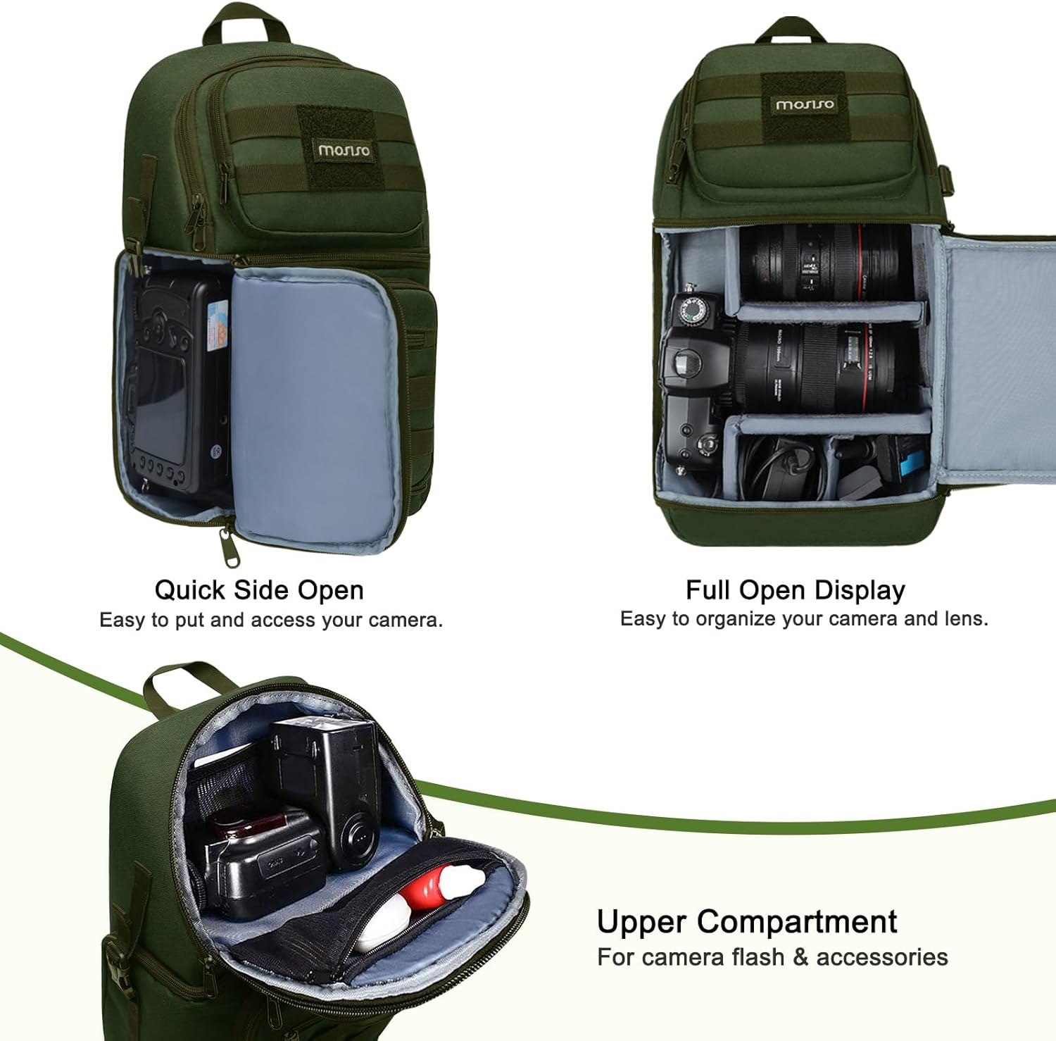 MOSISO Camera Sling Bag,DSLR/SLR/Mirrorless Tactical Camera Crossbody Bag Case Photography Slingpack with Tripod Holder&Removable Modular Inserts Compatible with Canon/Nikon/Sony/Fuji, Army Green - Image 3