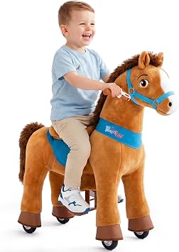 PonyCycle® Model E Horse on Wheels Brown 3-4 Years with Brake Riding Horse on Wheels for Kids Movable Saddle Handbrake Quiet Wheels Indoor & Outdoor Size 3